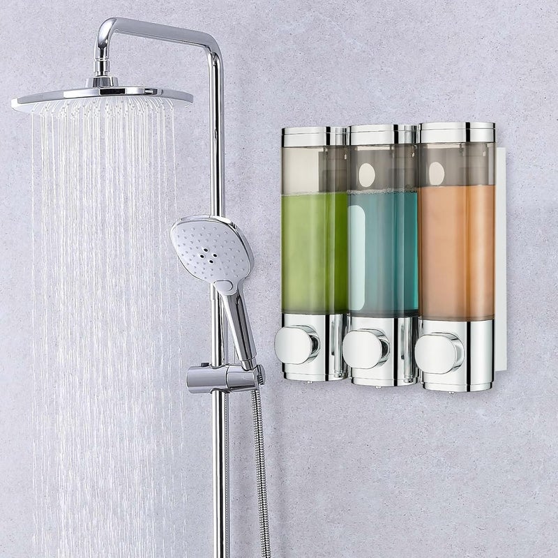 pollock Shower Shampoo and Conditioner Dispenser, 3 Chamber No Drill Body Wash Dispenser for Bathroom, Large - Image 2